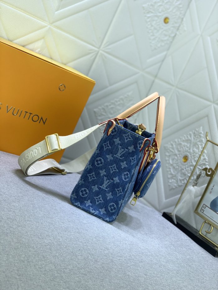 Louis Vuitton M46373 OnTheGo Monogram Reverse Giant Denim Cowboy  Shoulder Bags Size 25*19*11.5cm