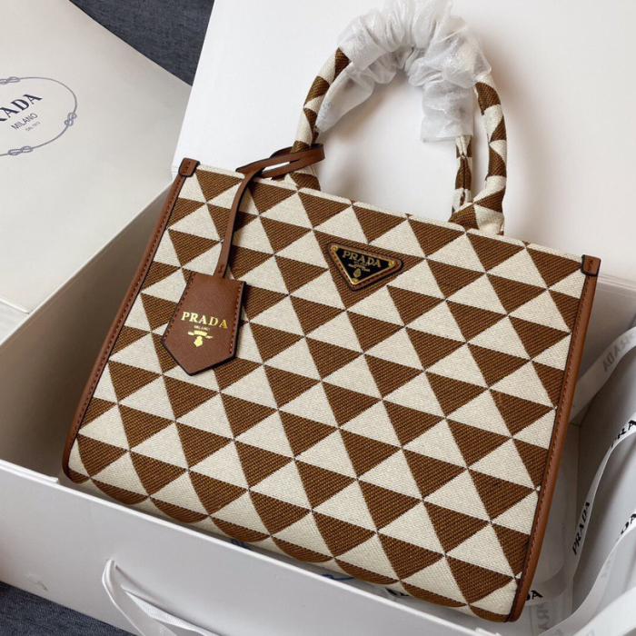 Prada 1BA354 Symbole Embroidered Fabric Handbag Size 28*22*9cm