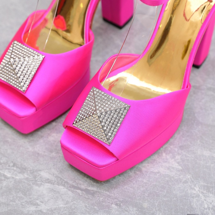 Valentino One Stud Open-Toe Satin Platform Pumps Size 35-41 3-Color