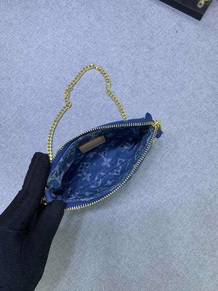 Louis Vuitton M82960 Mini Pochette  Accessorie Monogram Denim Cowboy Shoulder Bags Size 4.5*9.5*4cm