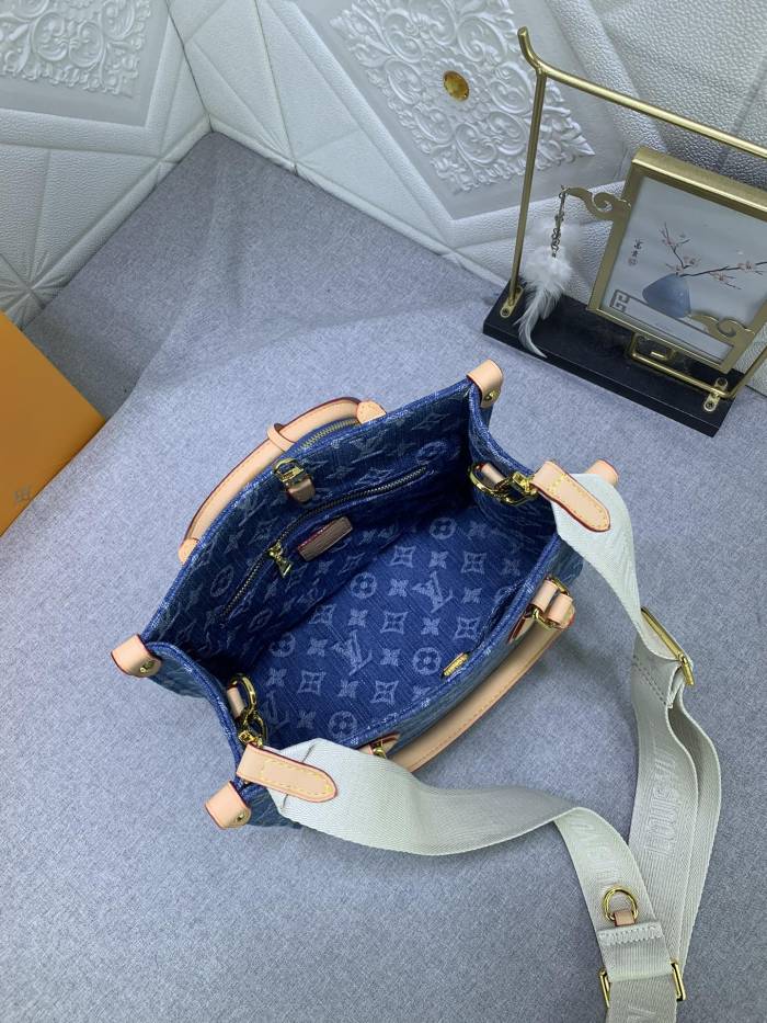 Louis Vuitton M46373 OnTheGo Monogram Reverse Giant Denim Cowboy  Shoulder Bags Size 25*19*11.5cm