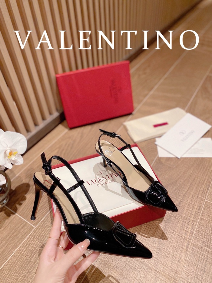 Valentino Vlogo Signature Patent Leather Slingback Pumps Size 35-41 4-Color