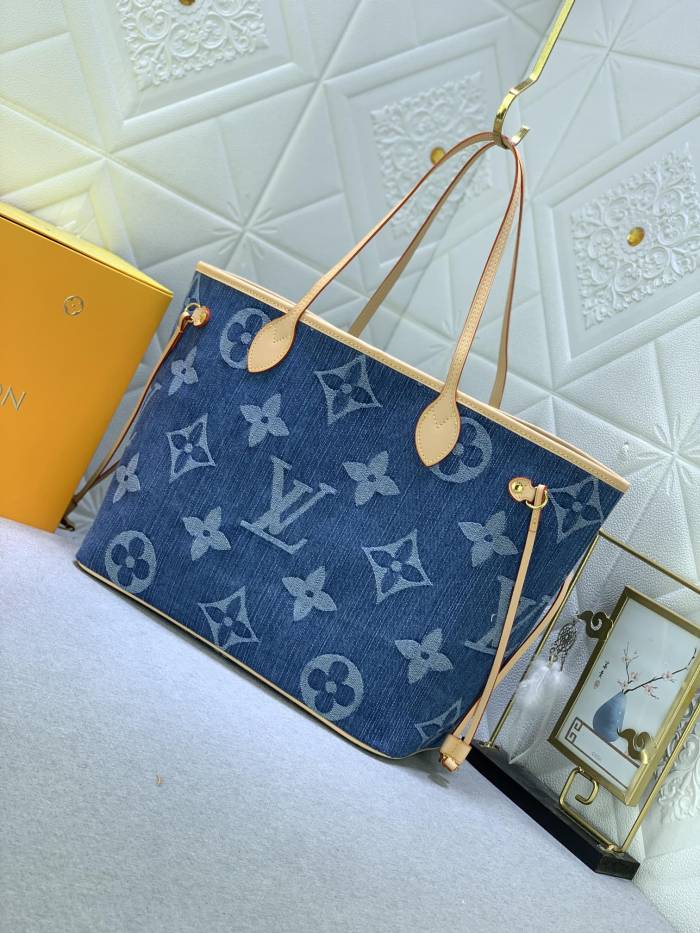 Louis Vuitton M40995 Neverfull Denim Cowboy Shopping Bags Size 32*29*17cm