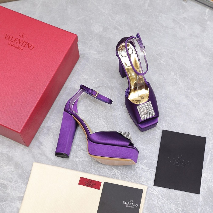 Valentino One Stud Open-Toe Satin Platform Pumps Size 35-41 3-Color