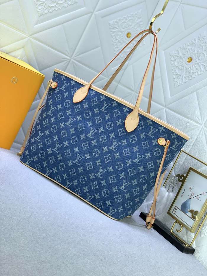 Louis Vuitton M40995 Neverfull Denim Cowboy Shopping Bags Size 32*29*17cm