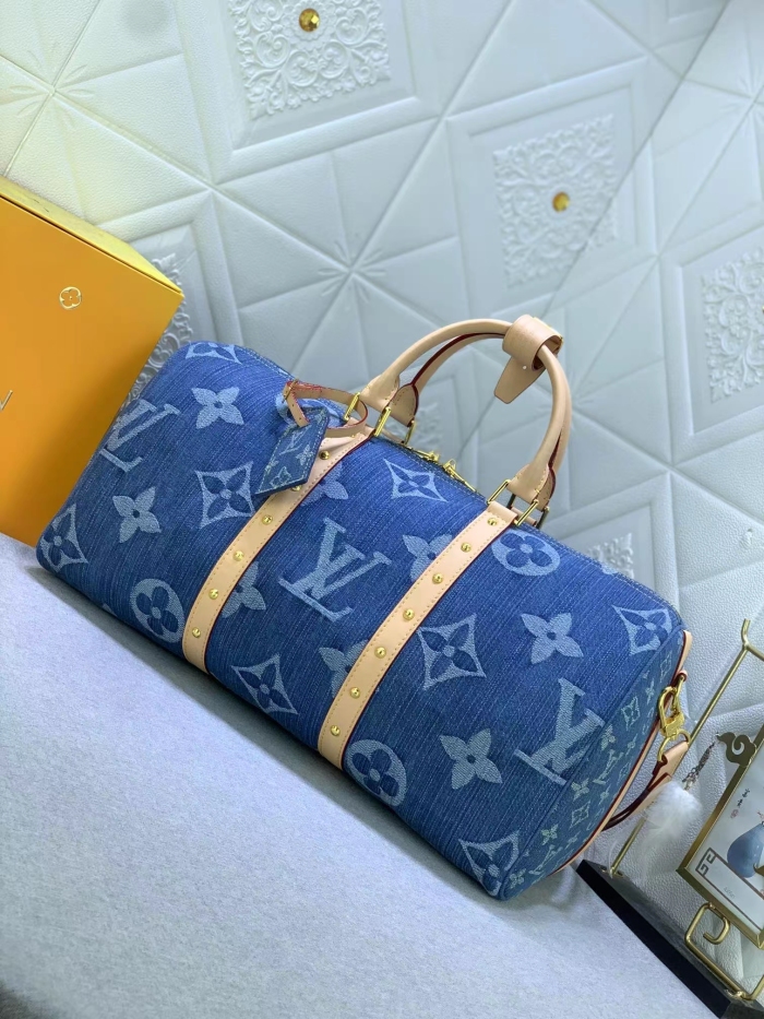 Louis Vuitton KEEPALL BANDOULIÈRE 45 Keepall Bandoulière  Monogram Denim Travel Bags Size 45*27*20cm