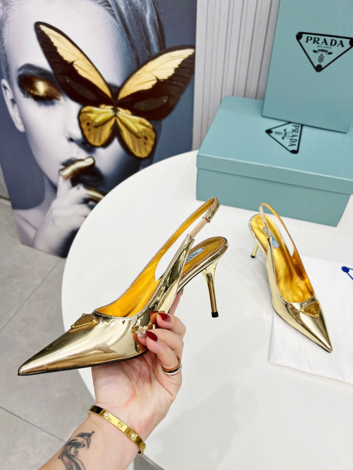 Prada Brushed Leather Slingback Pumps Size 35-41 8-Color