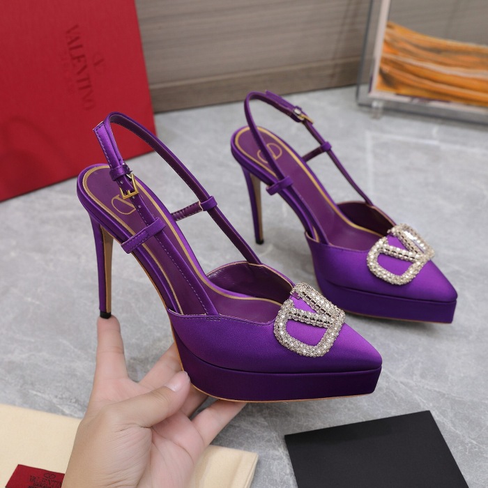 Valentino Vlogo Signature Satin Slingback Platform Size 35-41 5-Color