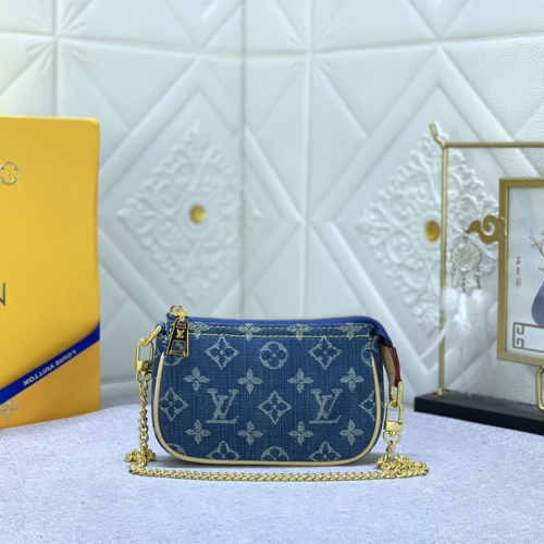 Louis Vuitton M82960 Mini Pochette  Accessorie Monogram Denim Cowboy Shoulder Bags Size 4.5*9.5*4cm