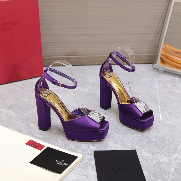 Valentino One Stud Open-Toe Satin Platform Pumps Size 35-41 3-Color