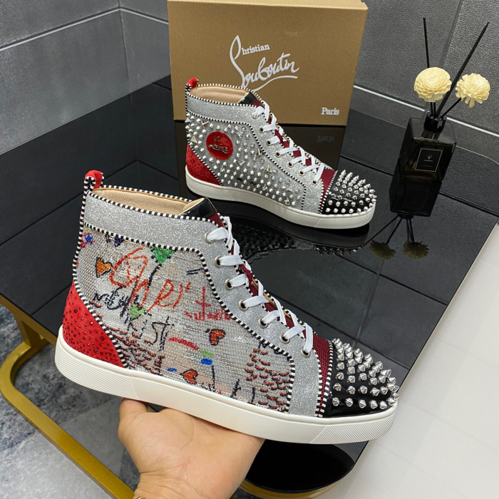Christian Louboutin Lou Spikes High-Top Sneaker Size 36-46  10-Color