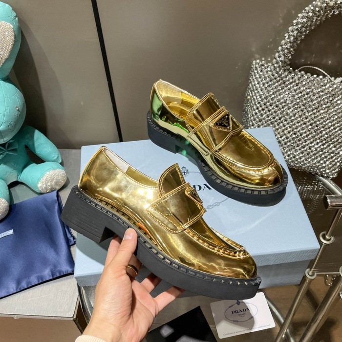Prada Metallic Leather Loafers Sneaker Size 35-40   3-Color
