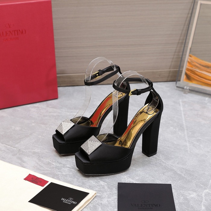 Valentino One Stud Open-Toe Satin Platform Pumps Size 35-41 3-Color