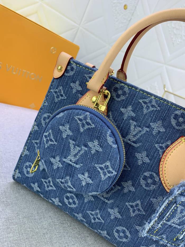 Louis Vuitton M46373 OnTheGo Monogram Reverse Giant Denim Cowboy  Shoulder Bags Size 25*19*11.5cm