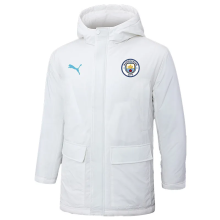24-25 Man City White Hooded Windbreaker Fabric Cotton Coat  (蓝彪标)