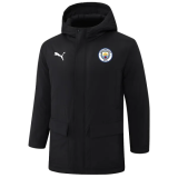 24-25 Man City Black Hooded Windbreaker Fabric Cotton Coat (白彪标)