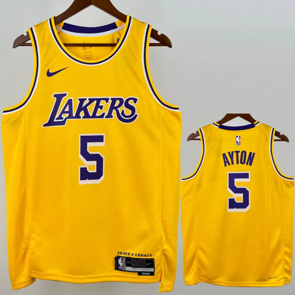 22-23 Lakers AYTON #5 Yellow Top Quality Hot Pressing NBA Jersey(圆领)
