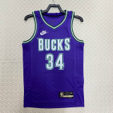 22-23 BUCKS ANTETOKOUNMPO #34 Purple Top Quality Hot Pressing NBA Jersey (Retro Logo)