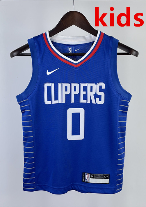 2023 CLIPPERS WESTBROOK #0 Blue Top Quality Hot Pressing Kids NBA Jersey