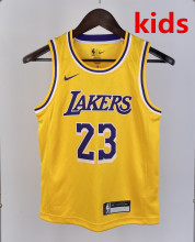 2023 LAKERS JAMES #23 Yellow Top Quality Hot Pressing Kids NBA Jersey