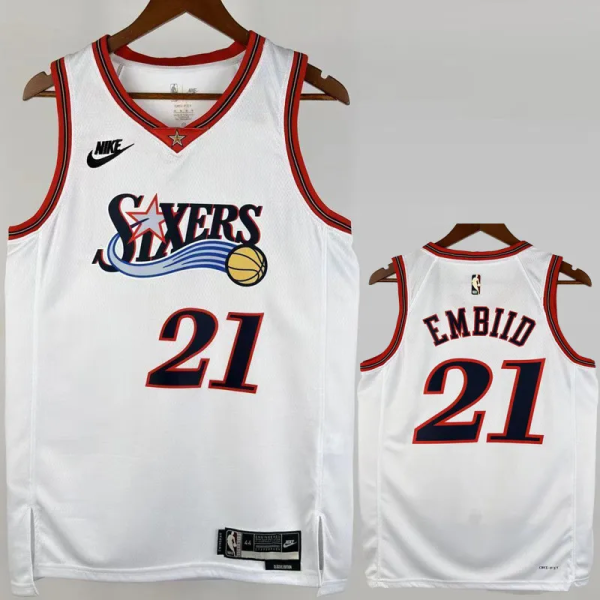 25-26 76ERS EMBIID #21 White Top Quality Hot Pressing NBA Jersey (V领)