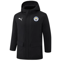 24-25 Man City Black Hooded Windbreaker Fabric Cotton Coat (白彪标) 24-25 Man City Black Hooded Windbreaker Fabric Cotton Coat (白彪标)