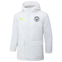 24-25 Man City White Hooded Windbreaker Fabric Cotton Coat (绿彪标)