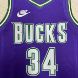 22-23 BUCKS ANTETOKOUNMPO #34 Purple Top Quality Hot Pressing NBA Jersey (Retro Logo)