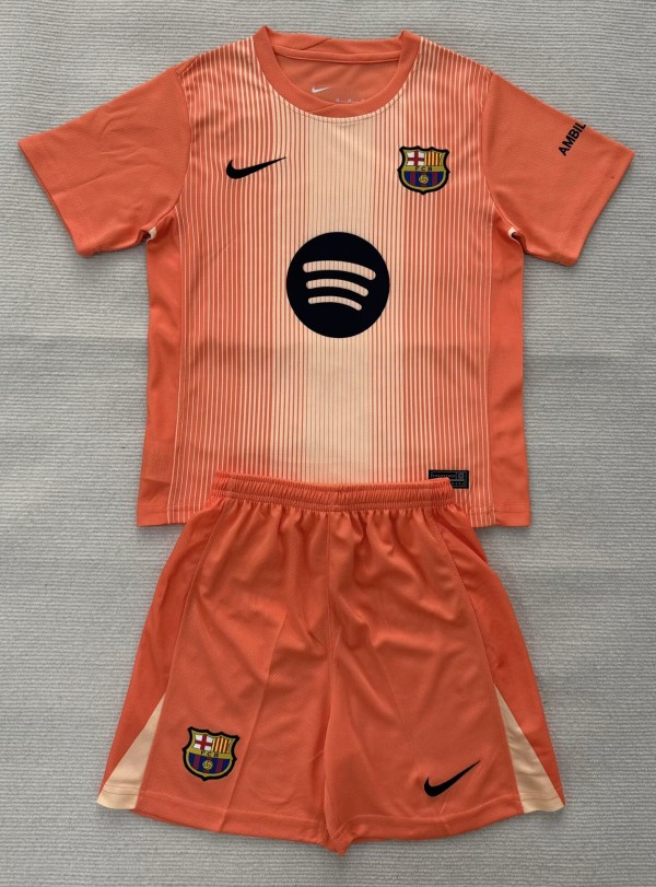 25-26 BAR Orange Goalkeeper Kids Soccer Jersey 1:1 Thai Quality