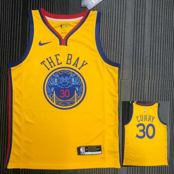 2018 Warriors CURRY #30 Yellow Retro NBA Jersey