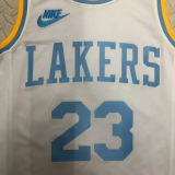 22-23 LAKERS JAMES #23 White Top Quality Hot Pressing NBA Jersey (Retro Logo)