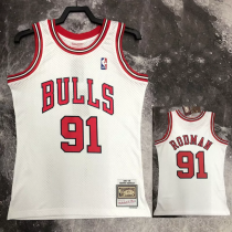 1998 BULLS RODMAN #91 White Retro Top Quality Hot Pressing NBA Jersey