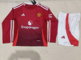 24/25 Man Utd Home Kids  Long Sleeve Soccer Jersey(童装长袖）