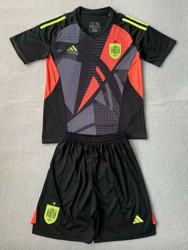 24/25  Spain Black Goalkeeper Kids Soccer Jersey