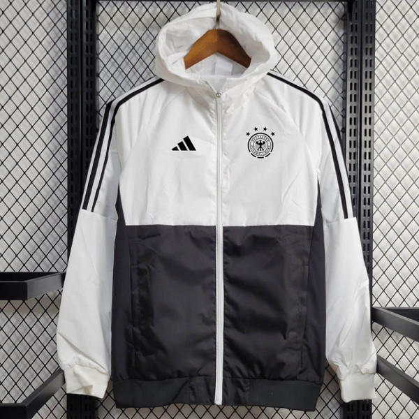 24/25 Germany White & Black  Hooded Windbreaker