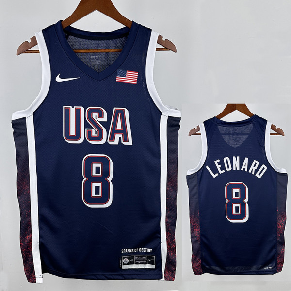 2024 Olympic Game USA LEONARD # 8 Blue Basketball Jersey