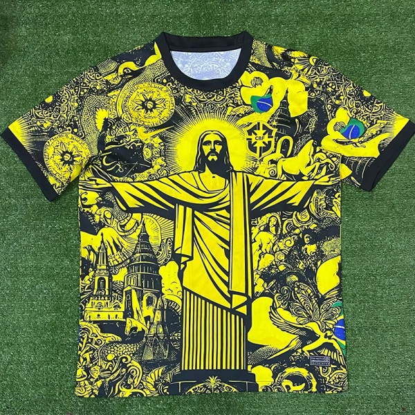 2024 Brazil Christ statue Yellow  Fans Soccer Jersey