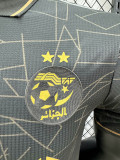 24/25  Algeria Black Grey Check  Player Version Soccer Jersey（胸前黄广告）(翻领）