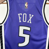 24/25 KINGS FOX #5 Purple Home Top Quality Hot Pressing  Retro NBA Jersey