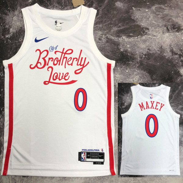 22/23 76ERS MAXEY #0 White City Edition Top Quality Hot Pressing NBA Jersey