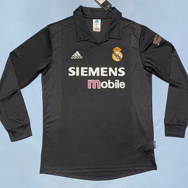 2002/2003 RMA Away Black Long Sleeve Retro Soccer Jersey