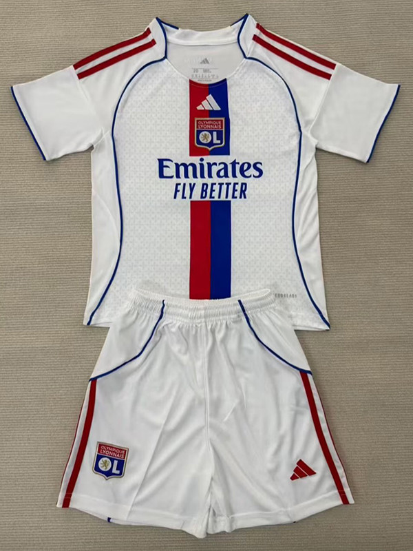 25/26 Lyon Home Kids Soccer Jersey