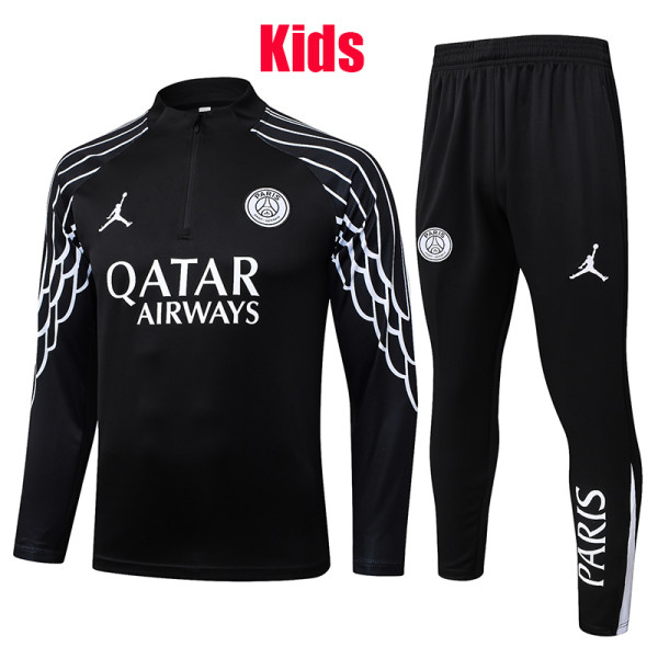 25/26 PSG Jordan Black Inkjet Kids Half Pull Tracksuit #E25132 (童装\半拉链)