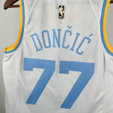 22/23 LAKERS DONCIC'#77 White Retro Top Quality Hot Pressing NBA Jersey