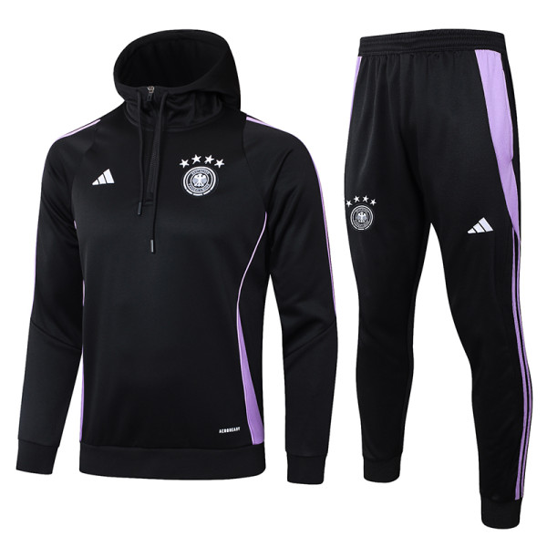 24/25 Germany Black Hooded  Half Pull Tracksuit(Add Fluff)  (半拉链、加绒F600)