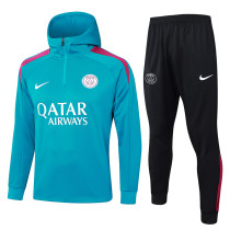 24/25 PSG Lake Blue Hooded  Half Pull Tracksuit(Add Fluff)  (半拉链、加绒F599)