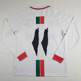 24/25 Palestino Deportivo White Two tone  Long Sleeve Fans Soccer Jersey(红色袖口）