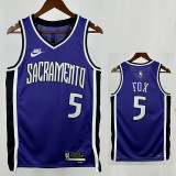 24/25 KINGS FOX #5 Purple Home Top Quality Hot Pressing  Retro NBA Jersey