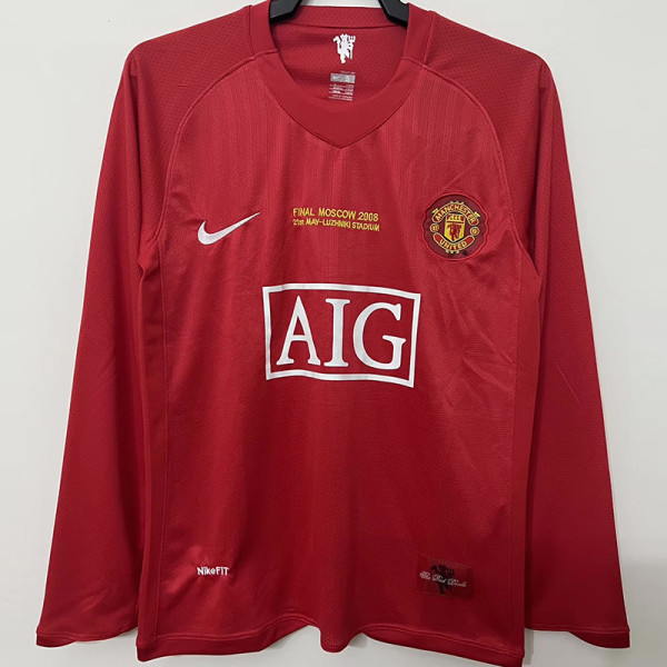 2007/2008 Man Utd home Red long sleeve Retro soccer jersey (长袖)(带胸前决赛字)