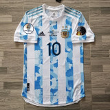 2021  Argentina Home  Player Version Soccer Jersey（Messi#10)左右21美洲带章+胸前字带美洲杯图